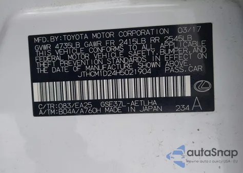 2017 Lexus Is 300 из США, поврежденный, VIN JTHCM1D24H5021904